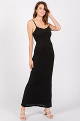 Black Ribbed Fitted Maternity Maxi Dress