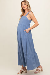 Blue Tiered Maternity Maxi Dress