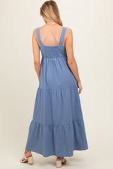 Blue Tiered Maternity Maxi Dress