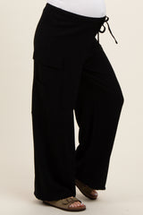 Black Pocketed Drawstring Maternity Pants