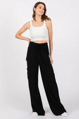 Black Pocketed Drawstring Maternity Pants