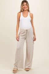 Cream Pocketed Drawstring Maternity Pants