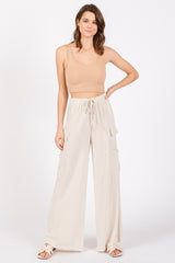 Cream Pocketed Drawstring Maternity Pants