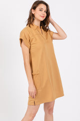 Mustard Terry Cuff Sleeve Pocketed Collared Dress