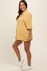 Yellow Linen Blend Short Sleeve Maternity Short Set