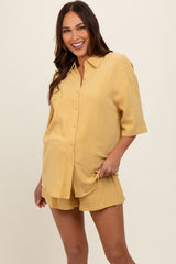 Yellow Linen Blend Short Sleeve Maternity Short Set