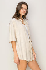 Beige Linen Blend Short Sleeve Short Set