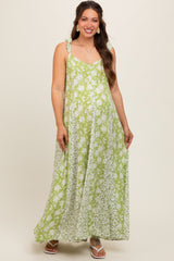 Lime Floral Ruffle Shoulder Cut-Out Back Maternity Maxi Dress