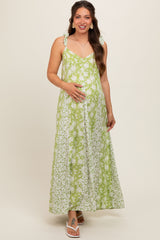 Lime Floral Ruffle Shoulder Cut-Out Back Maternity Maxi Dress