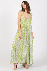 Lime Floral Ruffle Shoulder Cut-Out Back Maternity Maxi Dress