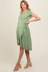 Green Floral Hi-Lo Maternity Wrap Dress