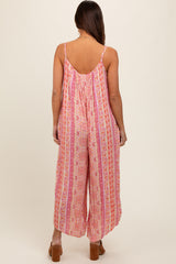 Coral Floral Striped Asymmetrical Maternity Jumpsuit