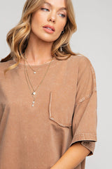 Mocha Faded Wash Maternity Short Sleeve Top