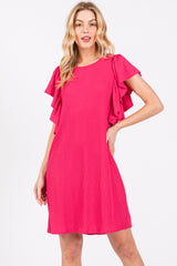 Fuchsia Ribbed Ruffle Sleeve Maternity Dress