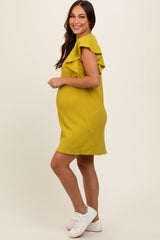 Lime Ribbed Ruffle Sleeve Maternity Dress