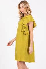 Lime Ribbed Ruffle Sleeve Dress