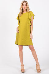 Lime Ribbed Ruffle Sleeve Dress