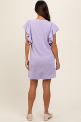 Lavender Ribbed Ruffle Sleeve Maternity Dress