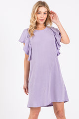 Lavender Ribbed Ruffle Sleeve Maternity Dress