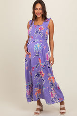 Lavender Floral Smocked Maternity Midi Dress