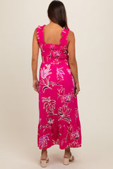 Fuchsia Floral Smocked Maternity Midi Dress