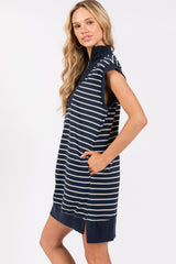 Navy Striped Knit Cap Sleeve Mini Dress