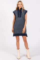 Navy Striped Knit Cap Sleeve Mini Dress