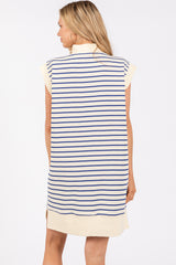 Cream Blue Striped Mini Dress