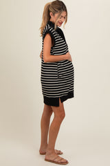 Black Striped Knit Cap Sleeve Maternity Mini Dress