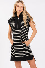 Black Striped Knit Cap Sleeve Mini Dress