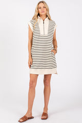 Cream Striped Knit Cap Sleeve Mini Dress