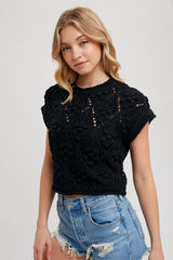 Black Knit Sweater Short Sleeved Pullover