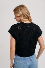 Black Knit Sweater Short Sleeved Pullover