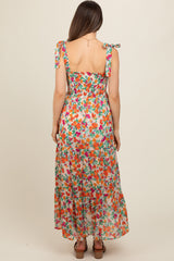 Cream Multi-Color Floral Smocked Sleeveless Maternity Maxi Dress