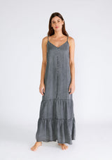 Charcoal Chambray Ruffle Hem Maternity Maxi Dress