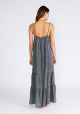 Charcoal Chambray Ruffle Hem Maxi Dress