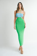 Aqua Green Colorblock Fitted Maternity Maxi