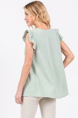 Mint Swiss Dot Flutter Sleeve V-Neck Top