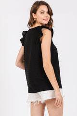 Black Swiss Dot Flutter Sleeve V-Neck Top