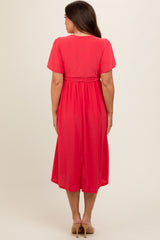 Coral Flutter Sleeve Waist Tie Maternity Nursing Dress