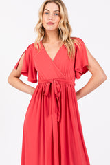 Coral Flutter Sleeve Waist Tie Nursing Dress