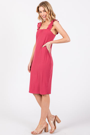 Magenta Ribbed Ruffle Strap Sleeveless Top