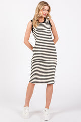 Cream Black Striped Sleeveless Fitted Knit Maternity Dress