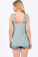 Mint Ribbed Ruffle Strap Sleeveless Top