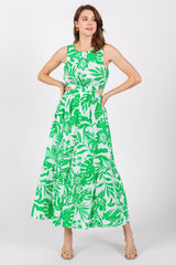 Green Floral Side Cutout Ruffle Maternity Midi Dress