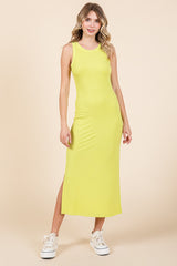 Yellow Ribbed Maternity Side Slit Tank Dress