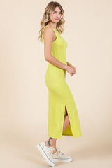 Yellow Ribbed Side Slit Tank Dress