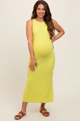 Yellow Ribbed Maternity Side Slit Tank Dress