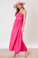 Fuchsia Scalloped Trim Cutout Back Maxi Dress