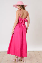 Fuchsia Scalloped Trim Cutout Back Maxi Dress